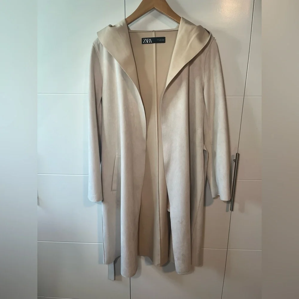 Zara Faux Suede Hooded and Belted Jacket